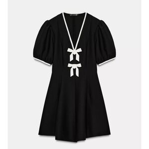 ZARA CONTRAST BOW MINI DRESS